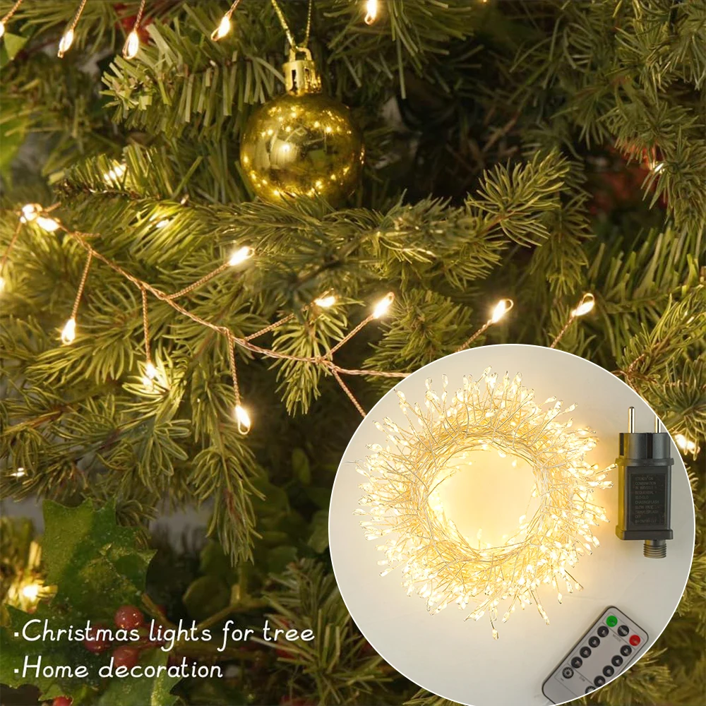 10M Sliver Cluster Christmas Garland String Lights Outdoor Decoration Indoor Garden Tree Plug Wedding 220V Holiday Lighting