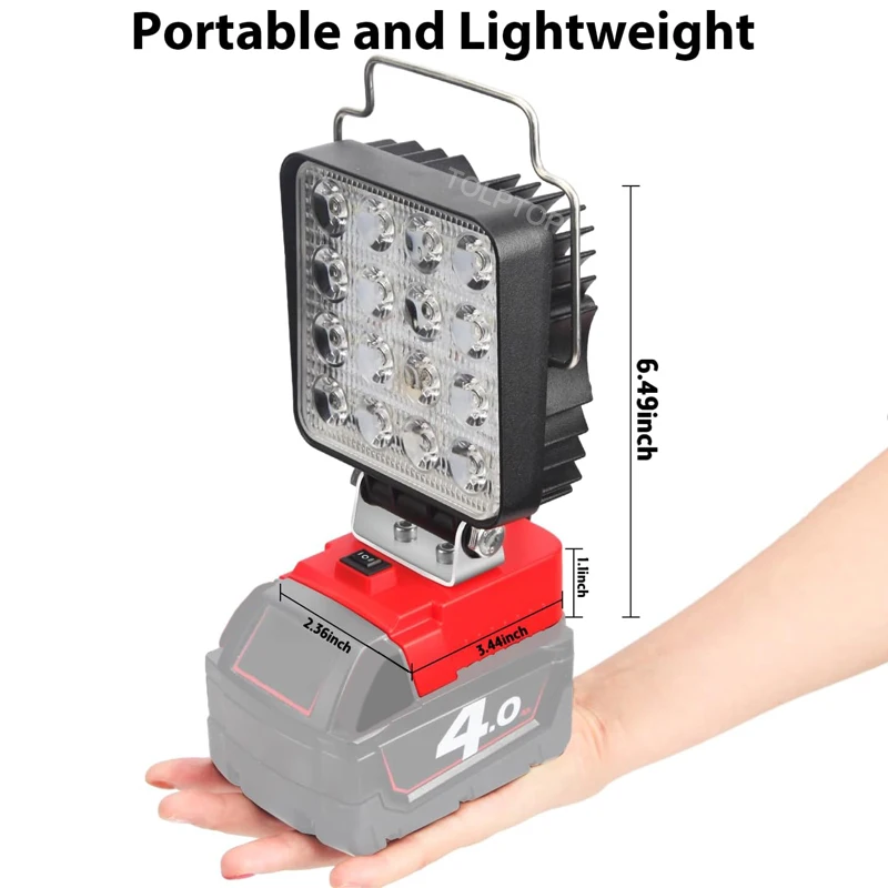 for Milwaukee 18V Li-ion Battery Cordless Car LED Work Light with Hook Portable Flashlight Flood Torch Camping Emergency light