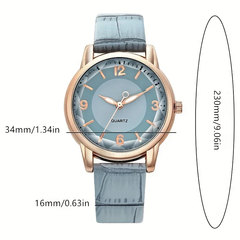 Montre à quartz ronde pour dames, mouvement de pointeur analogique, bracelet en cuir PU durable, mode chic