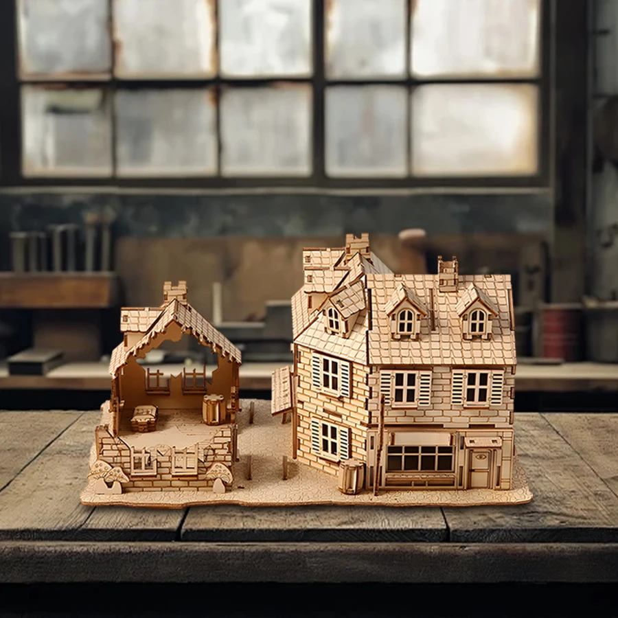 مجموعات النماذج المعمارية DIY لغز خشبي ثلاثي الأبعاد WW2 منزل عسكري بناء مكتب الديكور هدايا للرجال والكبار #3