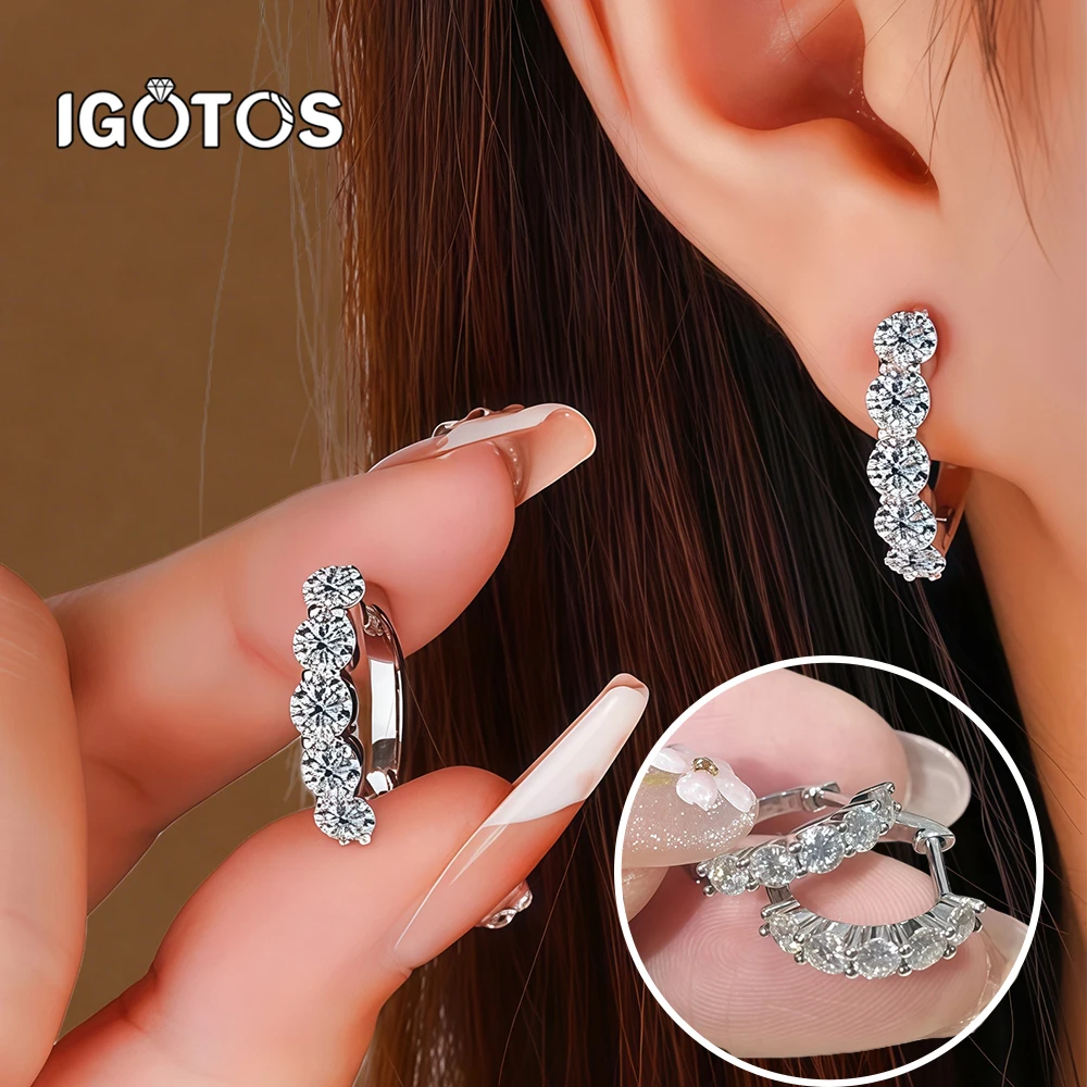 

IGOTOS 3/4mm Full Moissanite Stud Earrings for Women 925 Sterling Silver Plated 18K White Gold Lab Diamond Hoop Earrings Jewelry