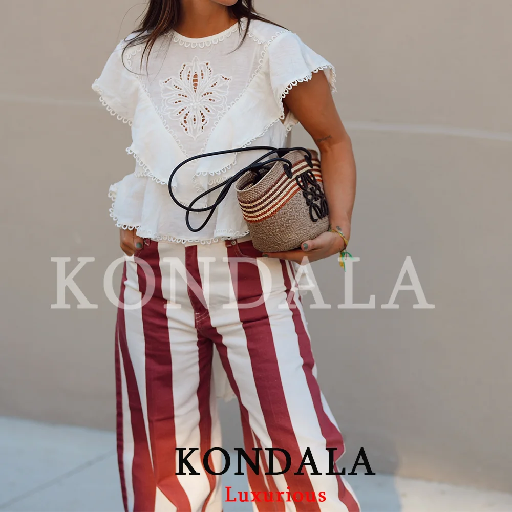 KONDALA Vintage Chic Rote Streifen Loose Fit Lange Hose Boho Elegante Damen Weite Hose Mode 2026 Herbst Lässige Damenhose – Detail 6