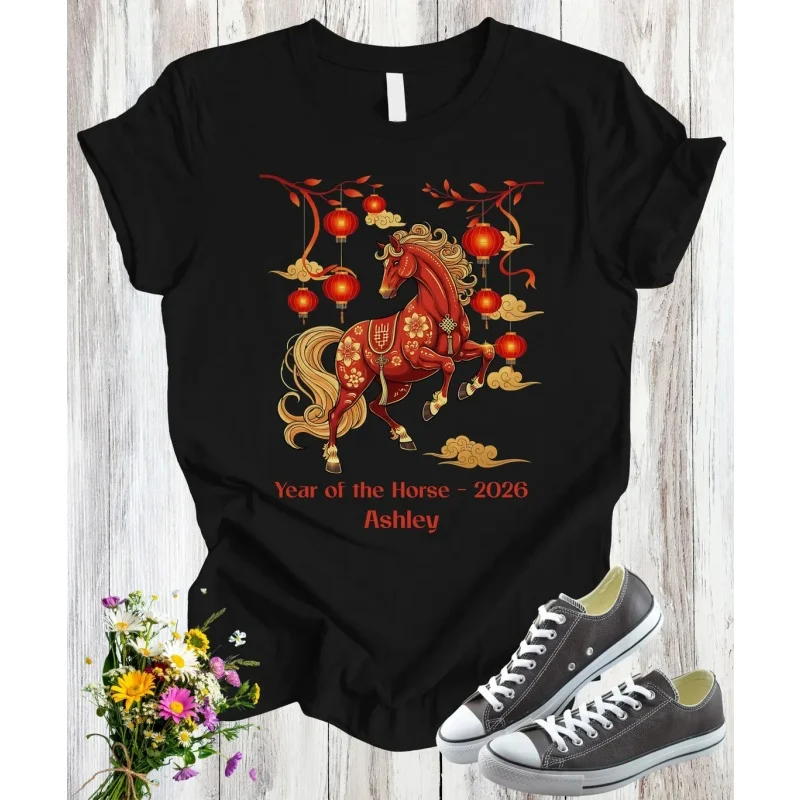 

New Year Pattern T-Shirt For Women Zodiac Horse 3D Printed Tees Summer Casual Loose Short Sleeve Round Neck Top Unisex T Shirts