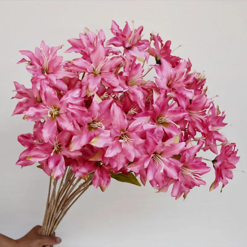 3heads lily artificial flowers home decoration Multilayer Lilies floral arrangement props flame flower hot pink wedding flowers