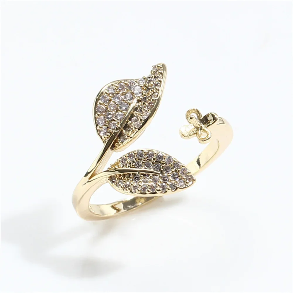 

Gold plating real gold K gold craft leaf pearl micro zirconia ring opening DIY handmade accessories