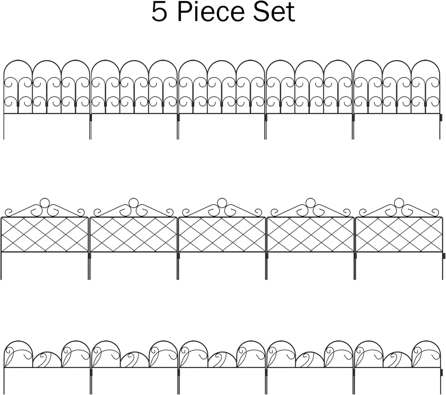 سياج حديقة معدني - مجموعة من 5 ألواح متشابكة لسرير الزهور والمناظر الطبيعية - حواف التمرير المزخرفة مع أوتاد العشب #6