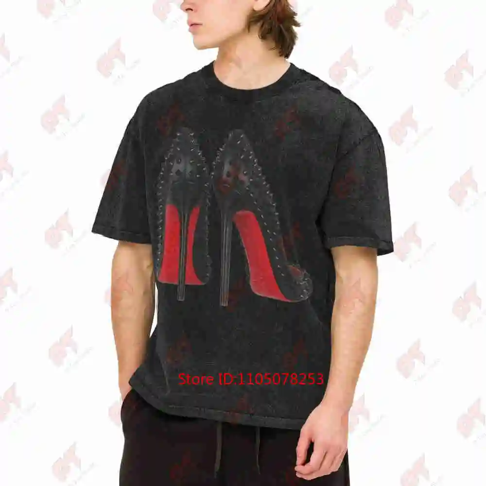 Red High Heels Vintage Washed Tee Pure Cotton T-Shirt
