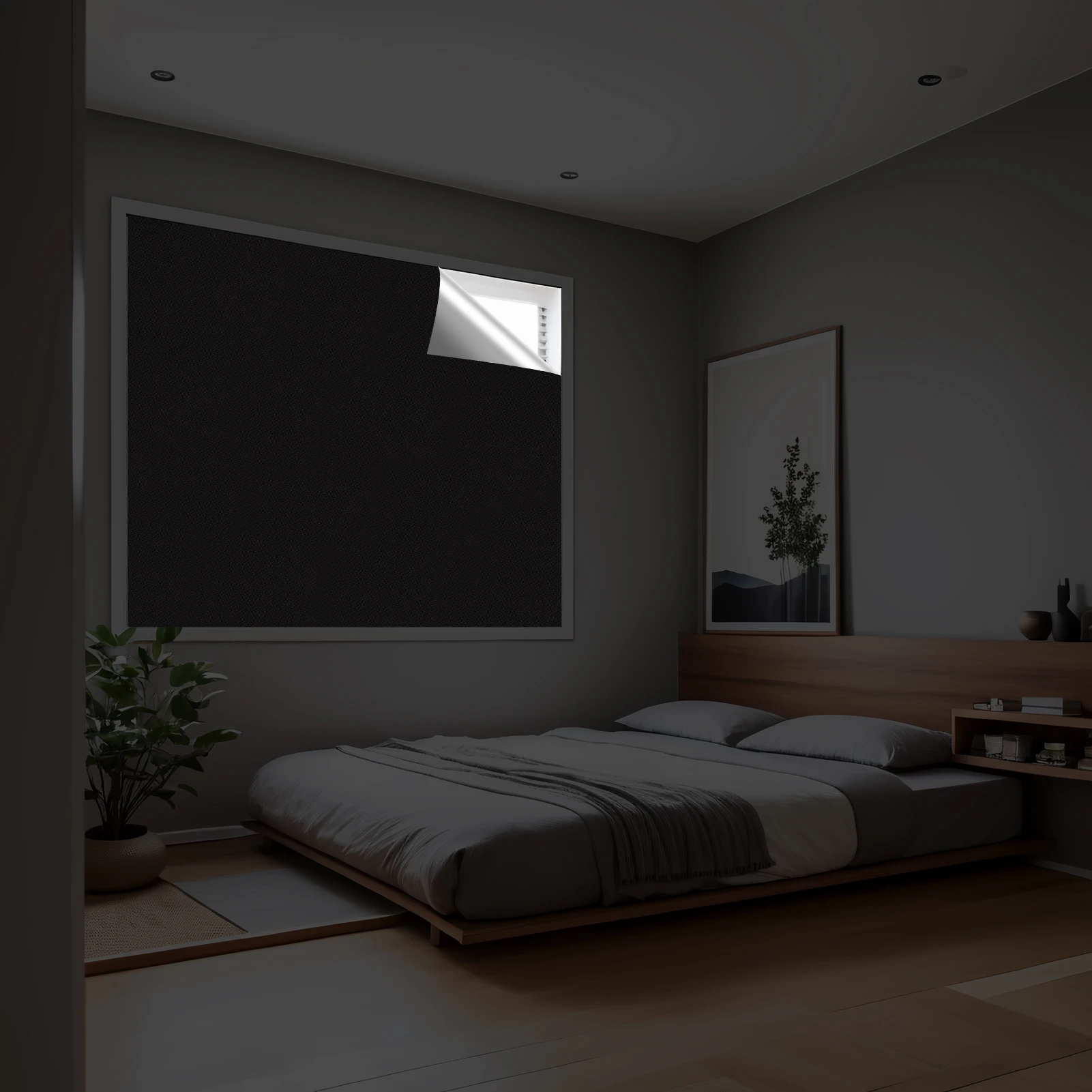 100 % Verdunkelungsvorhang, abnehmbar, tragbar, für Reisen, DIY, blockierende Fensterfolie für Wohnzimmer, Zuhause, nicht perforiert, ohne Bohren, schwarzes Tuch – Detail 8