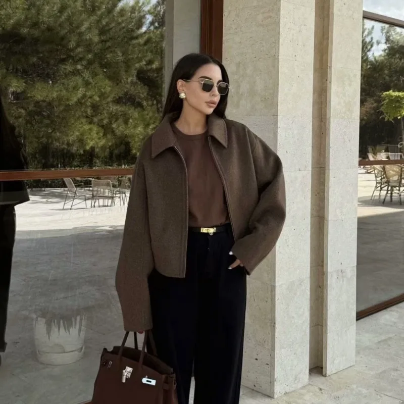 Women 2026 Autumn Winter New Hot Selling Solid Color Loose Fit Zip Up Jacket Coat Commute Casual Trendy Chic Outerwear Daily Hit