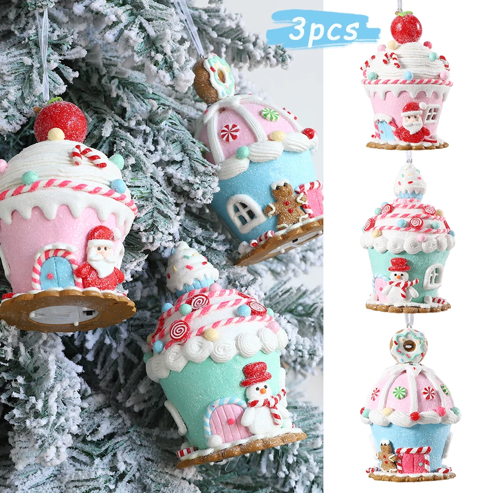 

3pcs Christmas Tree Pendant Snowman Santa Claus Gingerbread Man Light Up Ceramic House Christmas Theme Party Deco Children Gifts