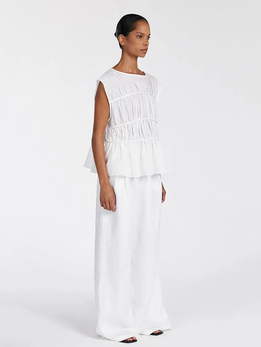 Marthaqiqi Home Clothes Women O-Neck Sleepwear Sleeveless Nightgowns Wide Leg Pants Cotton Casual Ladies Nightwear 2 Piece Suit