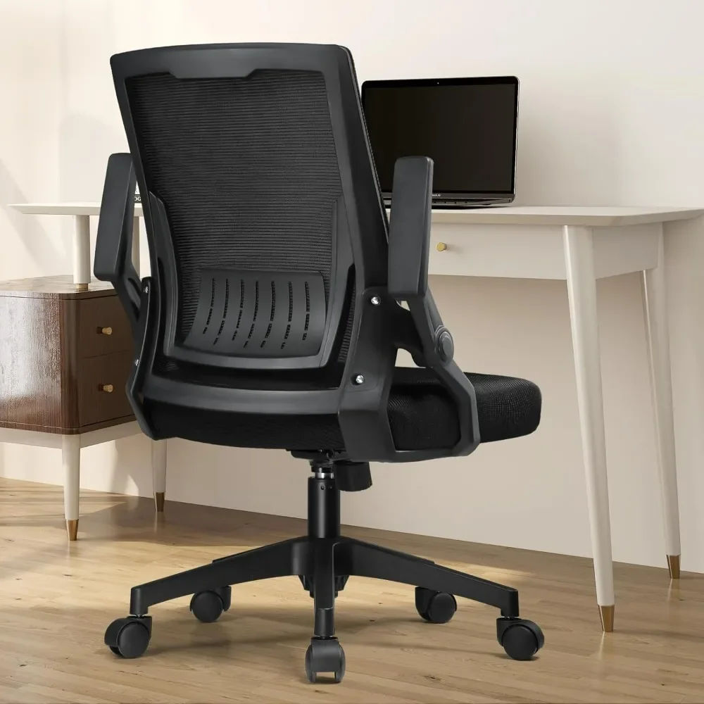 Office Chair with Flip-up Armrests Ergonomic Computer Desk Chair Foldable Mesh Task Chair with Wheels Adaptive Lumbar Support