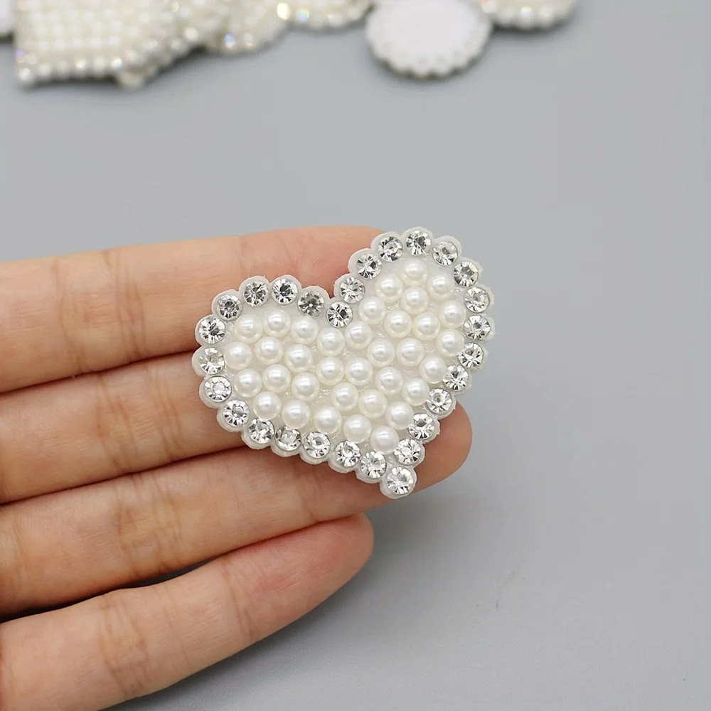 12Pcs 42MM Star Heart 3D Pearl Rhinestone Applique for DIY Clothes Crafts Decor Patches Headwear Hair Bow Accessories