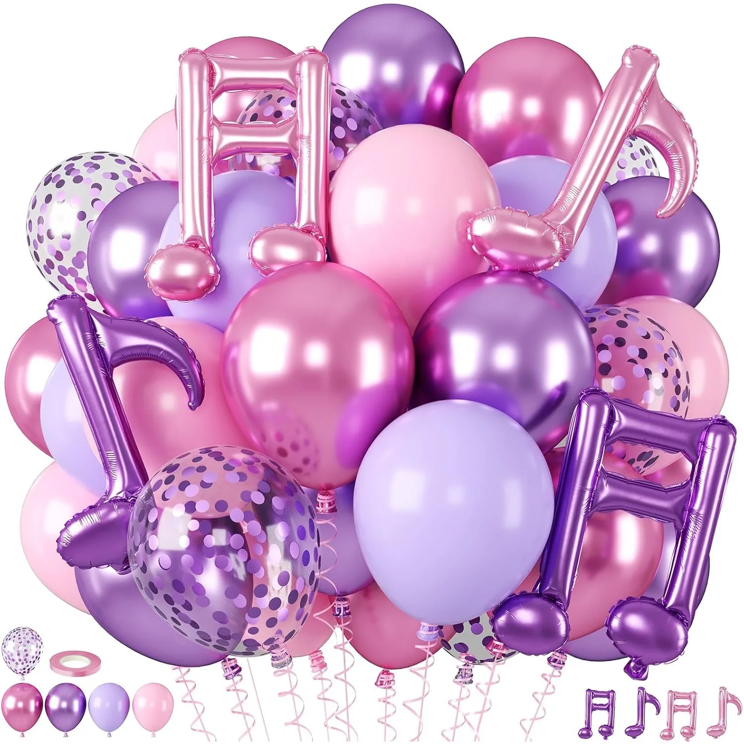 35 Stück Musiknoten-Ballons, Metallic-Pastell-Lila-Rosa Konfetti-Ballons für Geburtstag, Sängerkonzert, Musik, Hochzeit, Verlobungsfeier – Detail 1