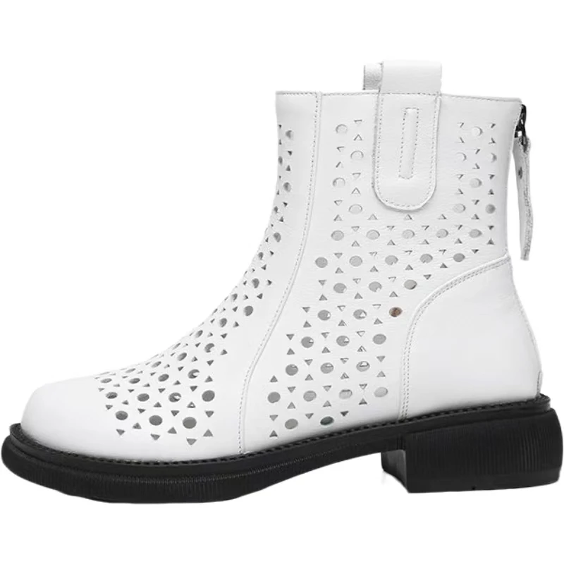 

Женские кожаные ботильоны на низком каблуке с вырезами, весна-лето, нескользящие ботинки на толстой подошве высокого качества на молнии, крутые ботинки большого размера