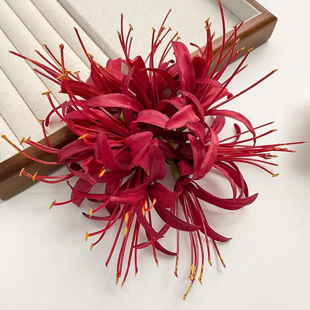 Feminino vermelho petúnia simulação flor headpiece grampo de cabelo vintage meninas chinês hanfu festa de casamento traje acessórios para o cabelo adereços