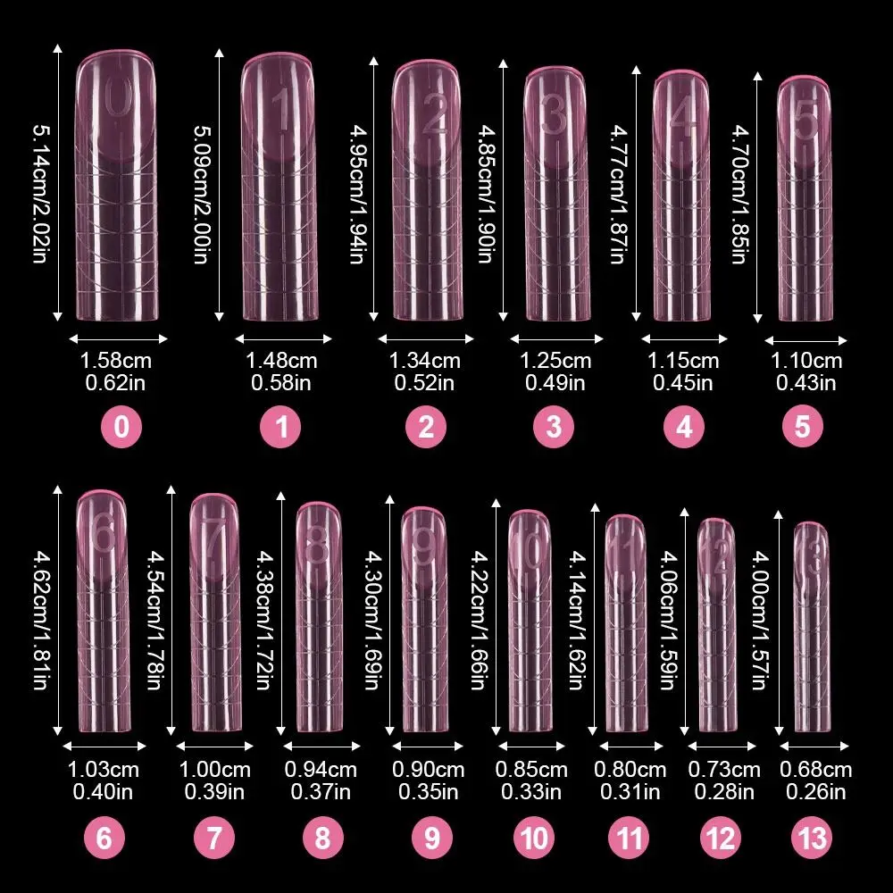 140個/箱 フレンチネイル デュアルフォーム クイックビルディング ジェルモールド スクエア ピンク 透明 ネイルエクステンションモールド フルカバー スケール付き