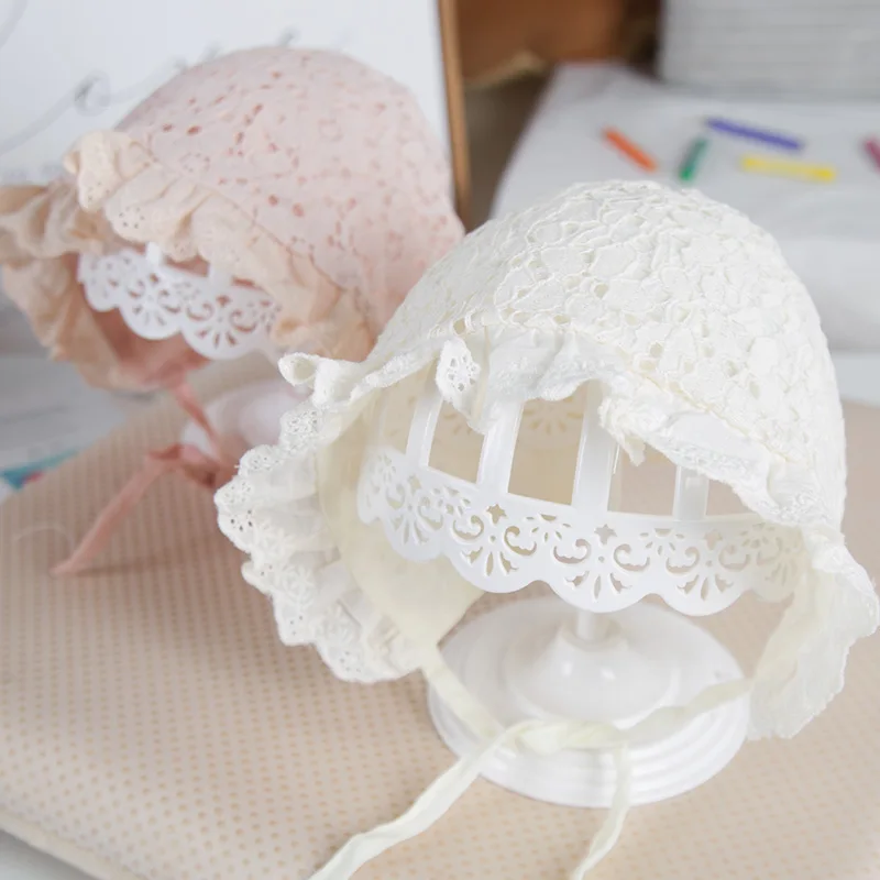 White Lace Flower Baby Cap Summer Mesh Breathable Newborn Infant Hat Princess Baby Girl Palace Hat