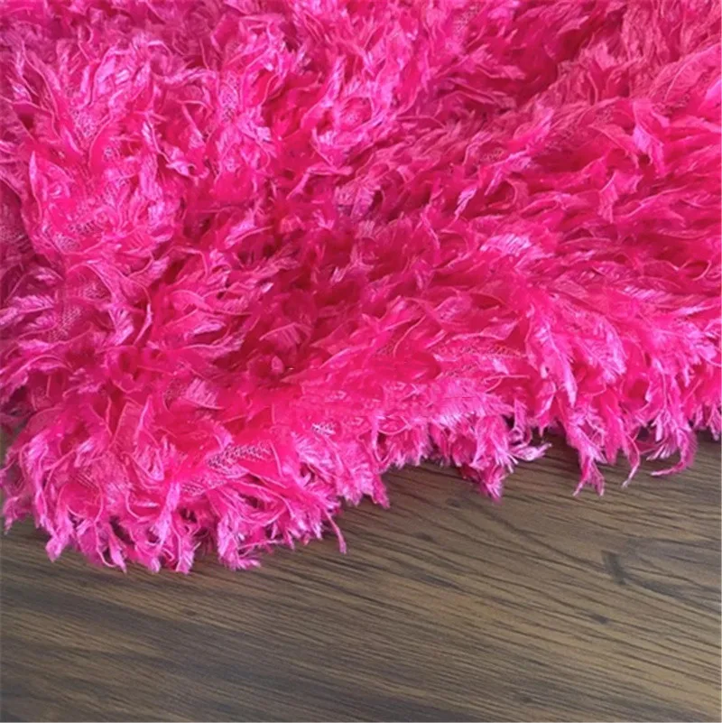 Rose Red Imitation Feather Tassel Elastic Knitted Fabric Stage Performance Clothing Background Shooting Designer Lace Fabric DIY