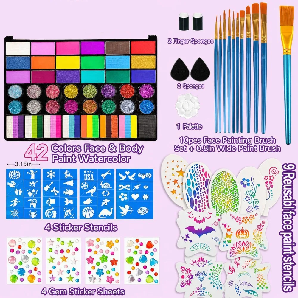 New 42 Colors Face Paint Set Pigment Set Non-Toxic Paint Face Makeup Paint Body Painting Pigment Body Paint Kit Halloween Makeup