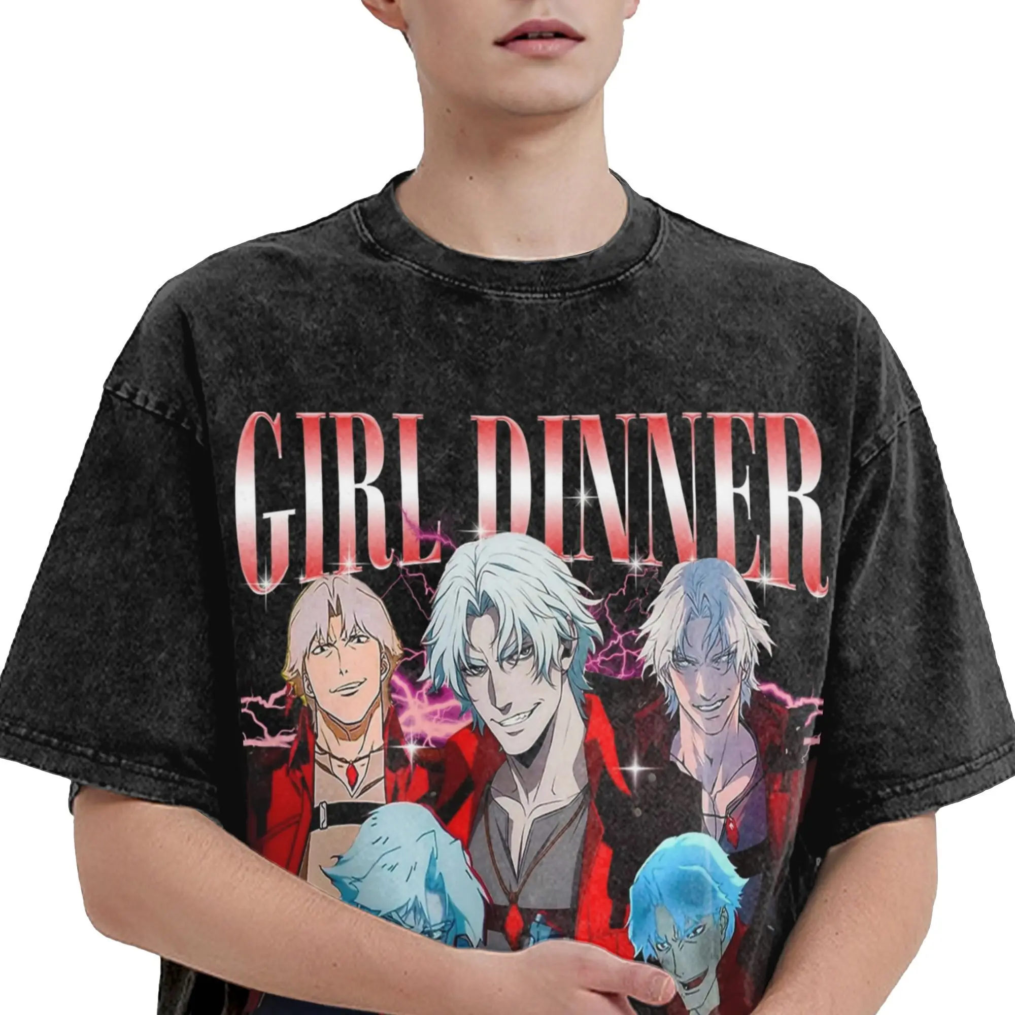 Camisetas lavadas para chica, cena, Dante Devil May Cry, ropa de calle, camisetas Vintage de Hip Hop, camisetas para hombres y mujeres con gráfico de gran tamaño