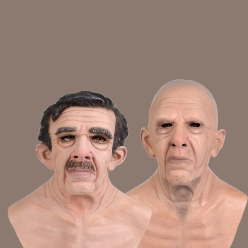 Woman Man Mask full Head Face Realistic Silicone Grandpa Grandma Mask Simulation Supplies Halloween Party Cosplay Props