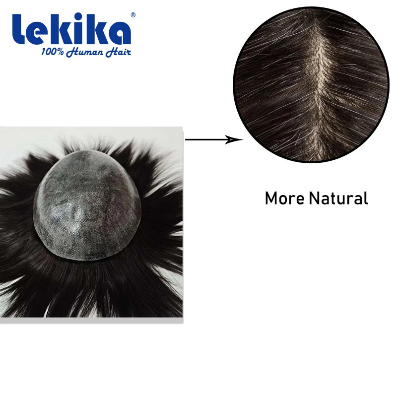 0.12 مللي متر حقن الجلد الشعر المستعار لينة خصلات الشعر المستعار الإنسان مريحة الذكور الشعر الاصطناعية 6 "نظام الشعر للرجل #4