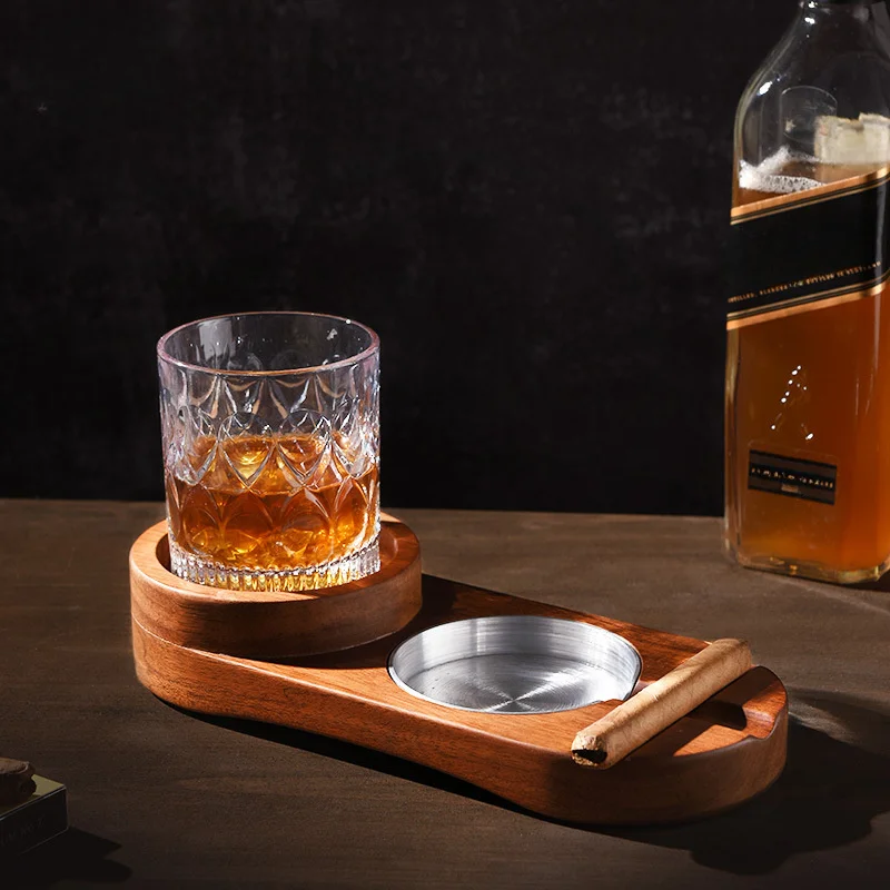 1pc New Creative  Ashtray, Wine Glass Tray And Wooden Ashtray, Removable Outdoor Ashtray, Accessory Gift Set