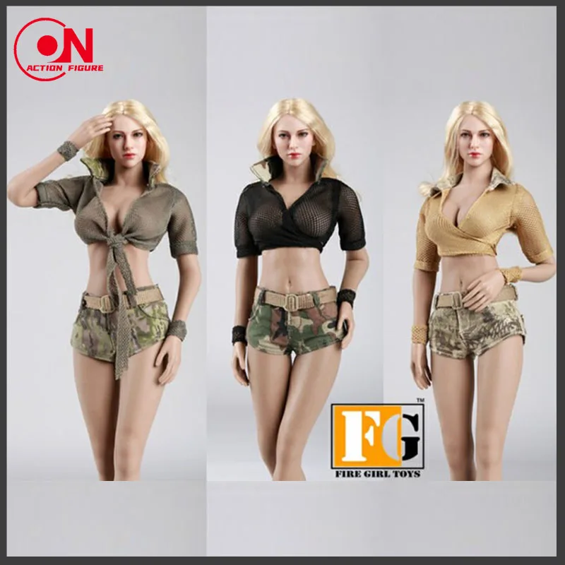 Fire Girl Toys 1/6 FG024 025 026 Female Jacket Clothes Set Sexy Deep-V Mesh Mini Shirt Camouflage Hot Shorts Model for 12