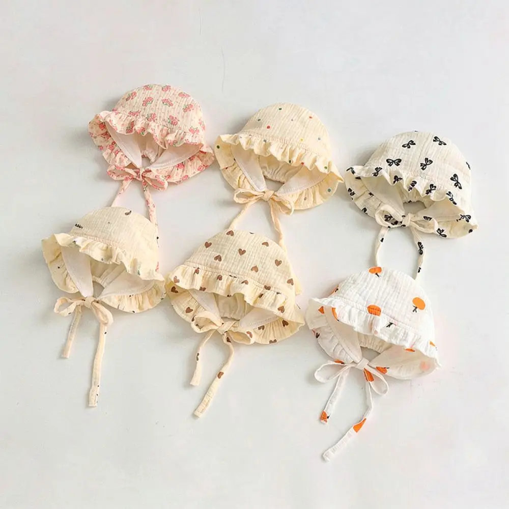Korean Style Newborn Baby Bonnet Cotton Floral Ruffle Hat Sweet Princess Headwear For Girls Autumn Soft Ear Warm Cap
