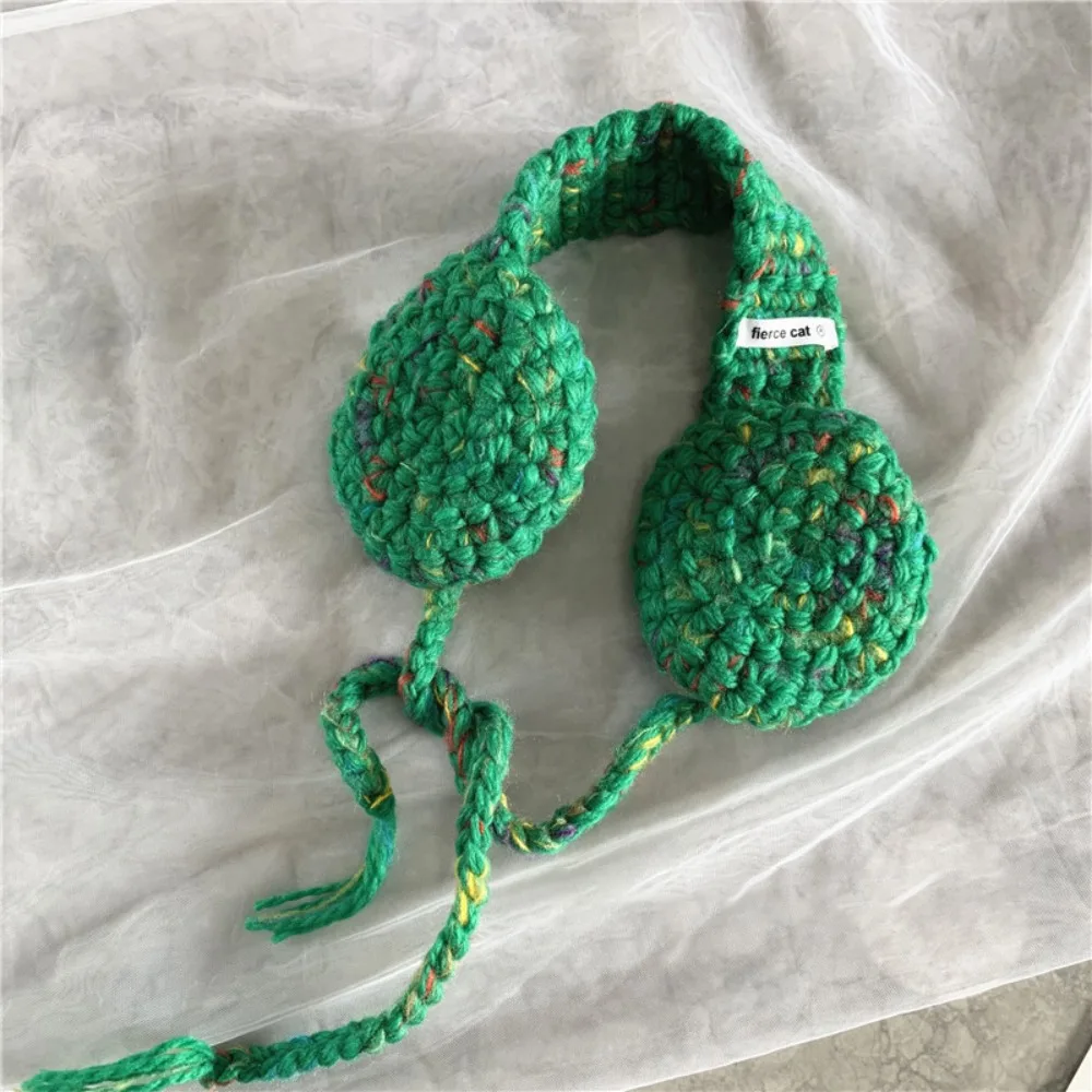 Hairball Knitted Earmuffs Cute Handmade Drawstring Ear Protector Retro Ear Protection Headband Autumn Winter