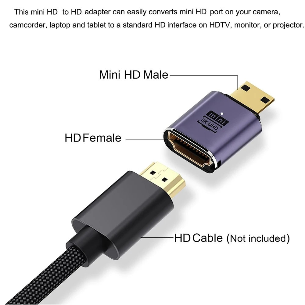 8K 4K UHD 2.1 Adapters 90 Degree Angle Mini-HD Male To HD Female Connector for Laptop Tablet Camera DV Portable Monitor