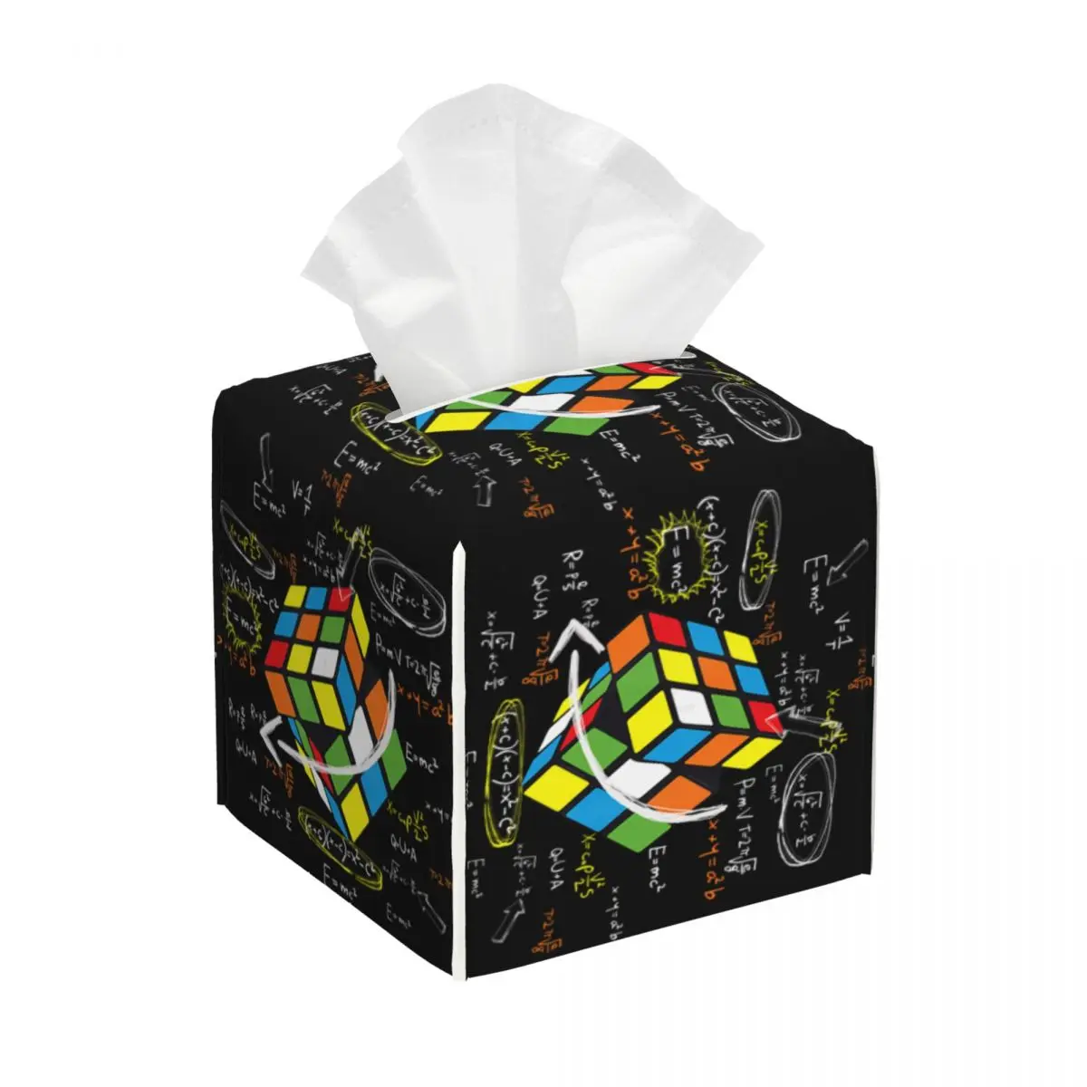 Custom Cool Math Rubix Rubik Player Cube Facial Tissue Box Cover Square Rubics Math Lovers PU Leather Tissue Box Holder for