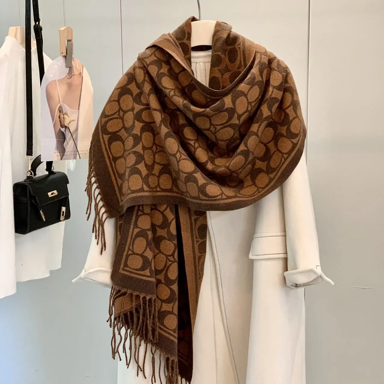 

Autumn and winter imitation cashmere scarf, women's double-sided thick tassel shawl, dual-use warm and versatile scarf