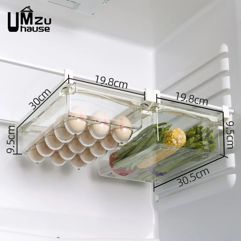 Fridge Drawer Box Eggs Fruit Vegetable Food Storage Slide Tray Case Refrigerator Divided Holder Hanging Shelf Kitchen Organizers