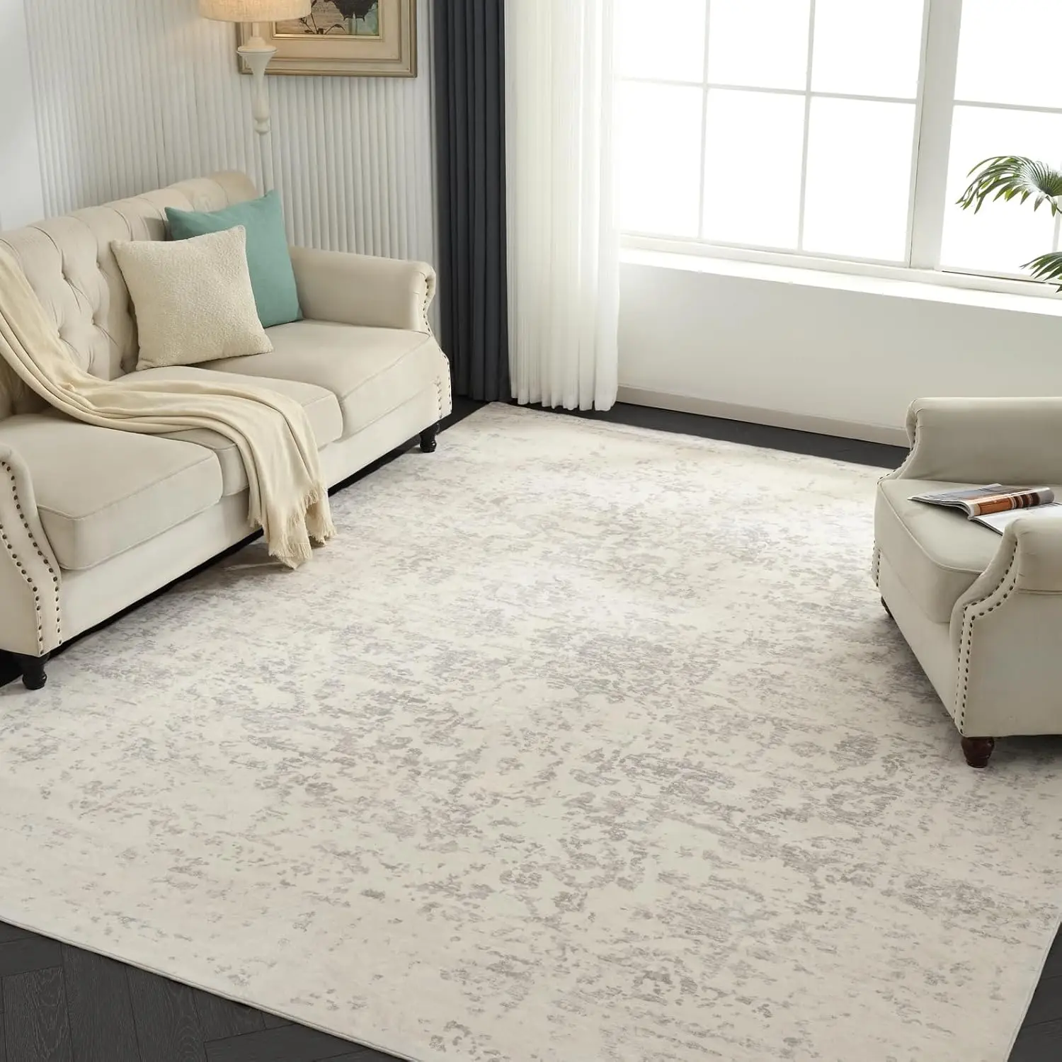 Washable Area Rug For Living Room - Stain Resistant Urtla Thin Rugs With Non Slip Rubber Backing - Indoor Floor Carpet For