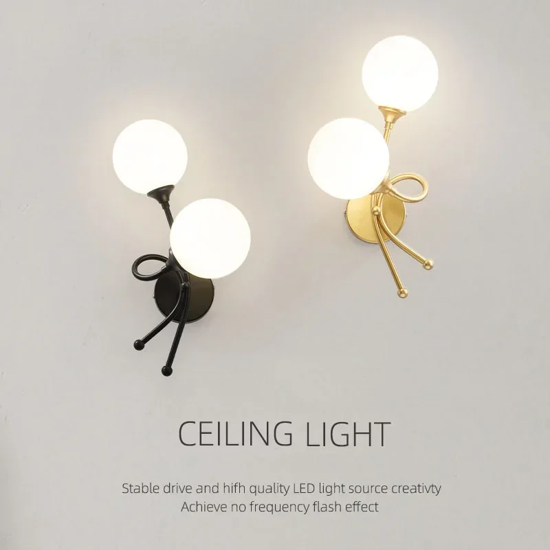 luz de parede de bola de vidro para quarto nordic wall lamps criatividade moderna cabeceira living corredor lustre wall sconce 01