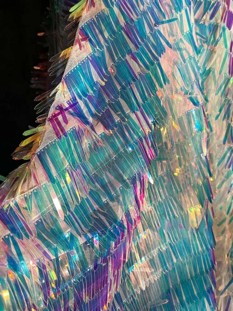 Gradient Mesh Fabric Illusion Sequin Dress Dance Clothing Designer Apparel Sewing Fabric Cloth Diy Per Meters Material