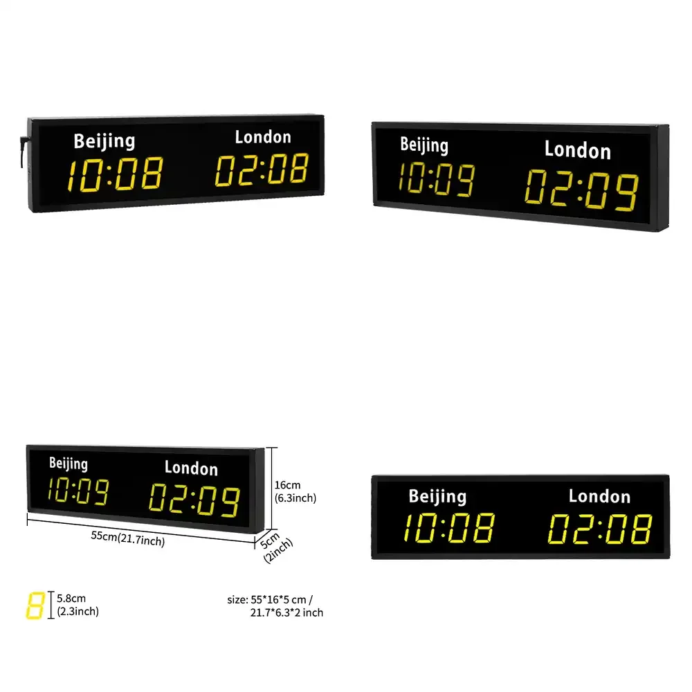 CP34 LED World Clock Dual Time Zone Software Update Wall Clock Office Airport Decor