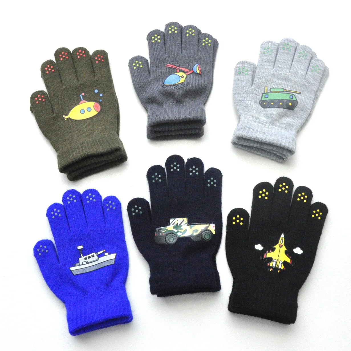 Children Knitted Gloves For 5-12Y Baby Students Winter New Cool Cars Warm Full Finger Mittens Outdoor Kids Cycling Skiing Gloves