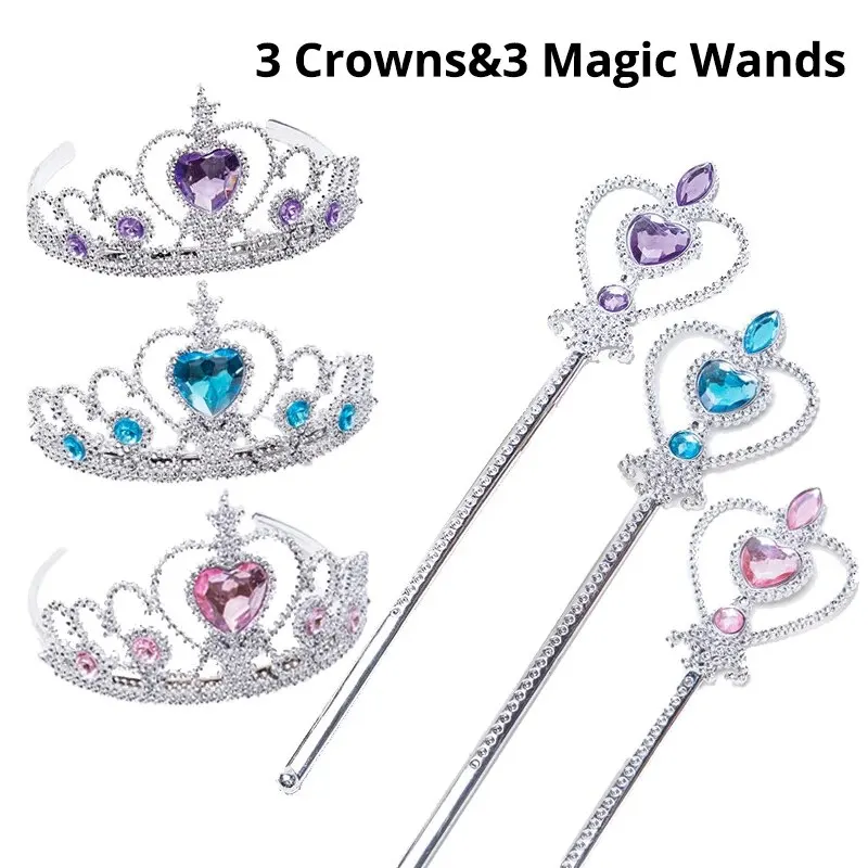 6 szt. Tiara z kryształkami korona i magiczna różdżka z świecące kryształy opaska na głowę biżuteria akcesoria do włosów dla dziewczynek prezent urodzinowy dla nastolatków