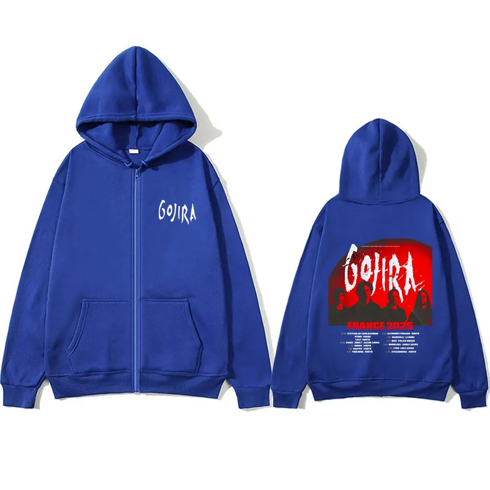 Metal Band Gojira France Tour 2025 Zipper Hoodie Men Women Clothing Gothic Rock Oversized Jacket Man Casual Vintage Zip Up Coat