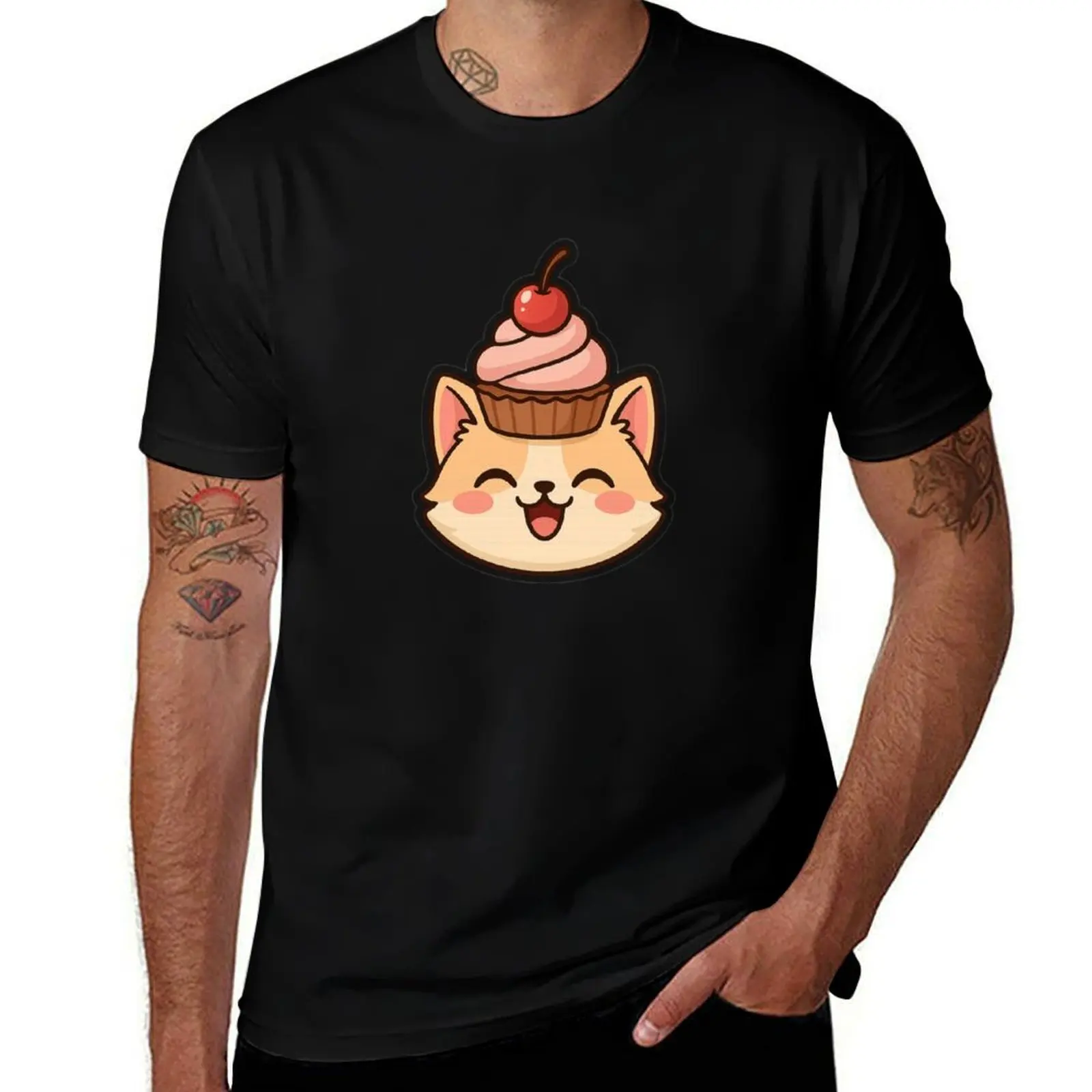 

Frosting Crown Cat – Kawaii Cupcake Head Sticker T-Shirt funny shirt cotton oversized anime figures shirts graphic tee men