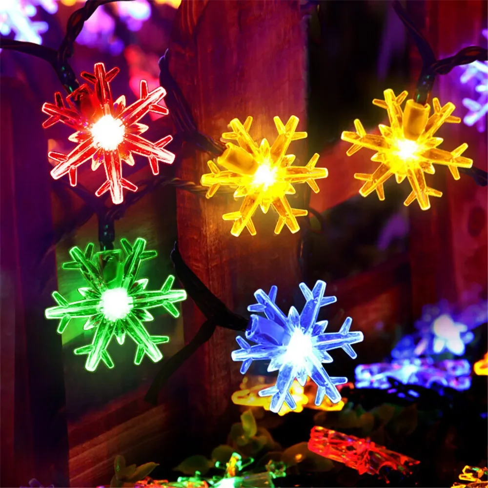 

5/7/12M Solar Lamp LED Fairy Snowflake Light String Garden Christmas Tree Holiday Garland Wedding Birthday Party Home Decoration