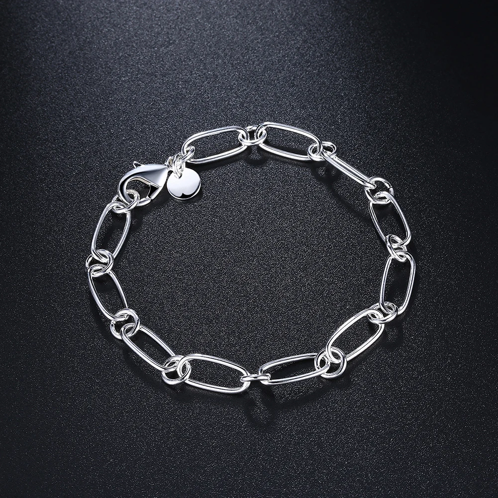 20cm  925 Sterling Silver Bracelets Charms Circle Chain for Woman Men Classic Wedding Party Gifts Fine Designer Jewelry