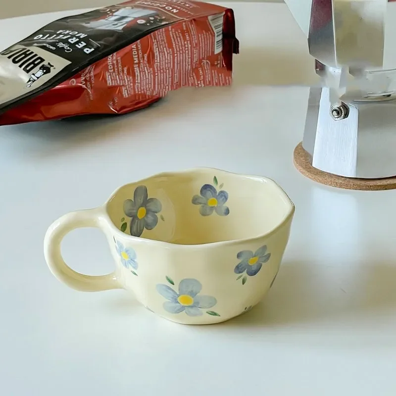 Mão Pinched Irregular Cerâmica Canecas, Flor Leite Chá Xícara, Oatmeal Breakfast Caneca, Drinkware, presente de aniversário para Ela, 1Pc