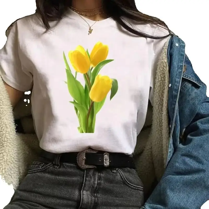 

Women's European Flowers and Plants White Cartoon Base Shirt Cute T-shirtt Shirt Graphic T Shirts Tops polyester fabric