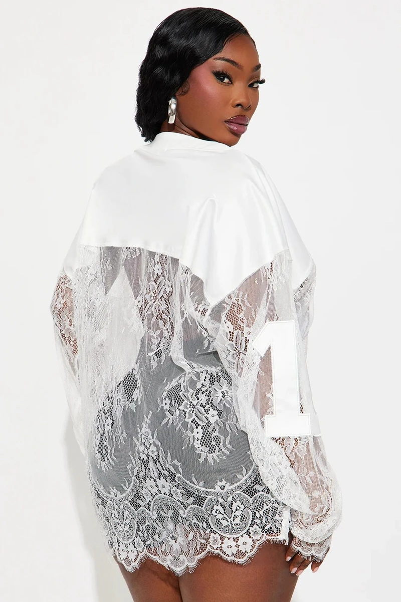 STYLISH LADY White Lace T Shirts 2025 Autumn Women Long Sleeve Hollow Out Number 07 Printed Hip Hop Street  Tops Tees