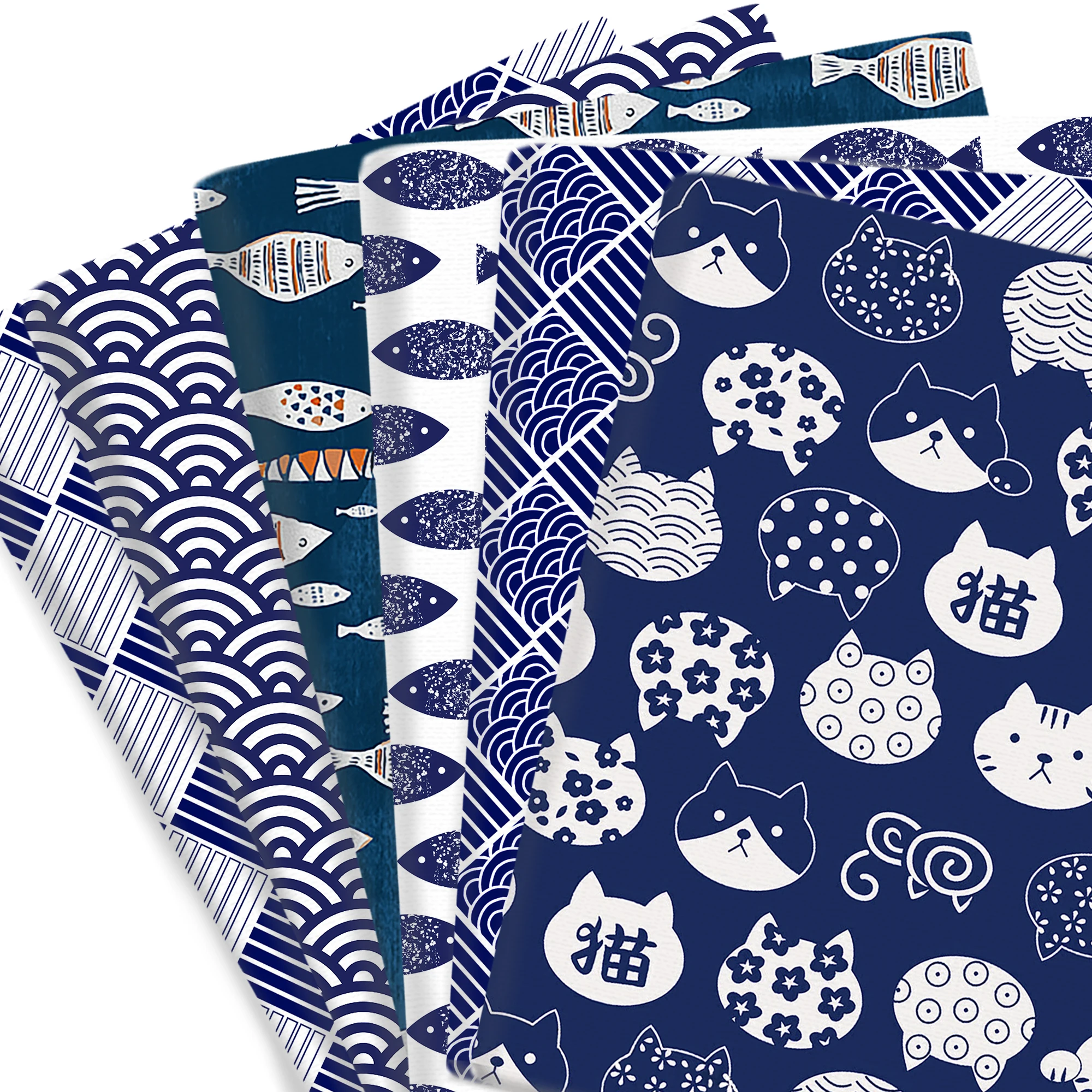 50*45 см сине-белая фарфоровая серия «рыба» с принтом, полиэфирная хлопчатобумажная ткань для шитья салфеток, ткани для квилтинга, материал для рукоделия