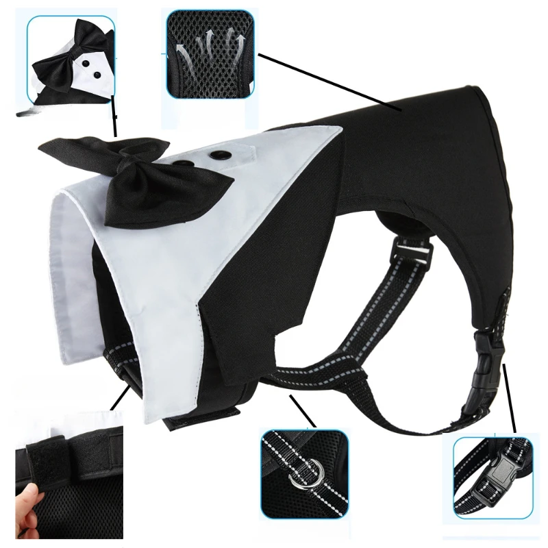 Gentleman Dog Clothes Outdoor Travel Dog Accessories Pet Accessories Fashionable Cute Pet Harness Soft Set